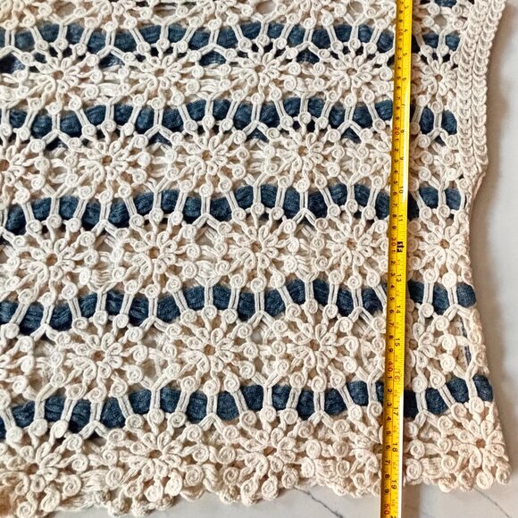 Solitaire Crochet Pullover Top Women's Sz M Round Neck Cap Sleeves Floral NWT - Picture 10 of 14